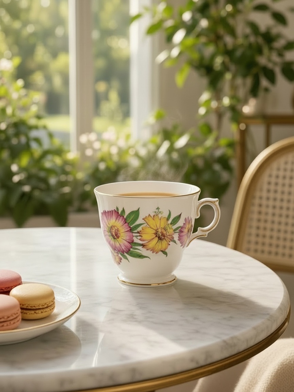 Royal Vale Floral Bone China England Teacup in White with Yellow and Pink Flower